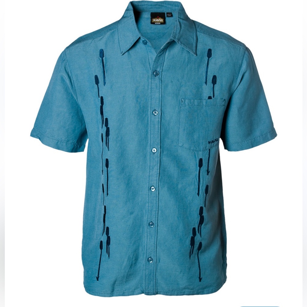 KAVU Blue Bamboo Havana Button Down Short Sleeve Shirt Size XXL